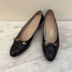 Chanel style Salvatore Ferragamo Black Flats with Gold Accents